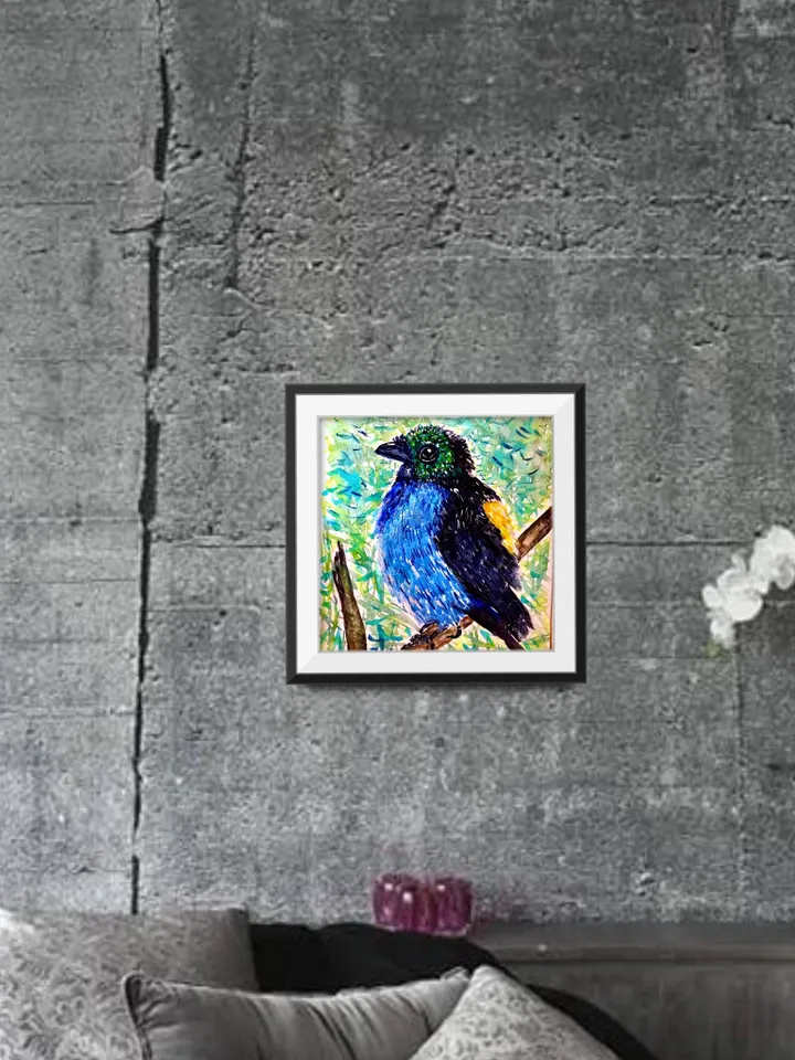 Paradise tanagra bird original watercolour painting.Bright exotic bird.