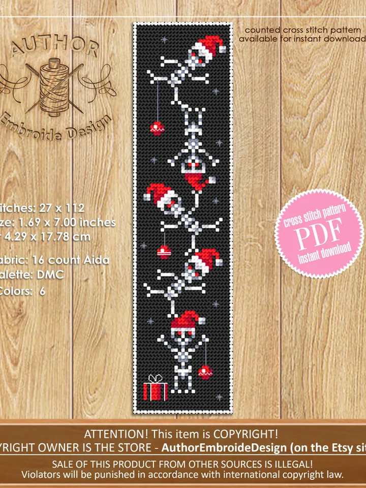 Gothic bookmark set cross stitch pattern PDF download Halloween Christmas cross stitch chart, Dancing skeleton cross stitch, Horror  #B137