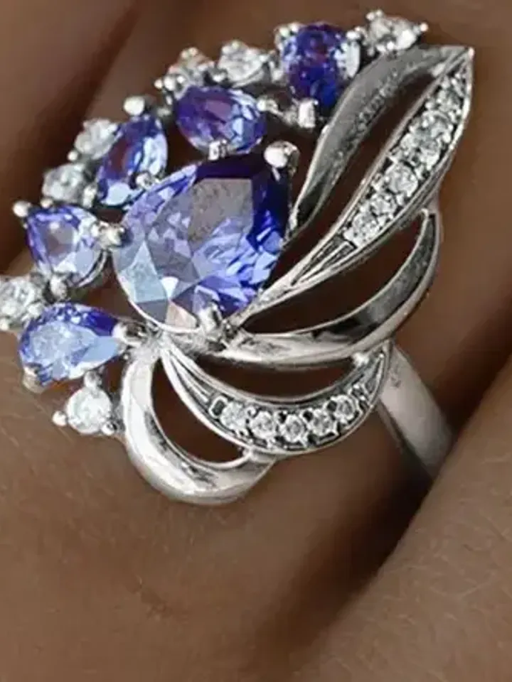 Ring silver 925 with tanzanite and cubic zirconia