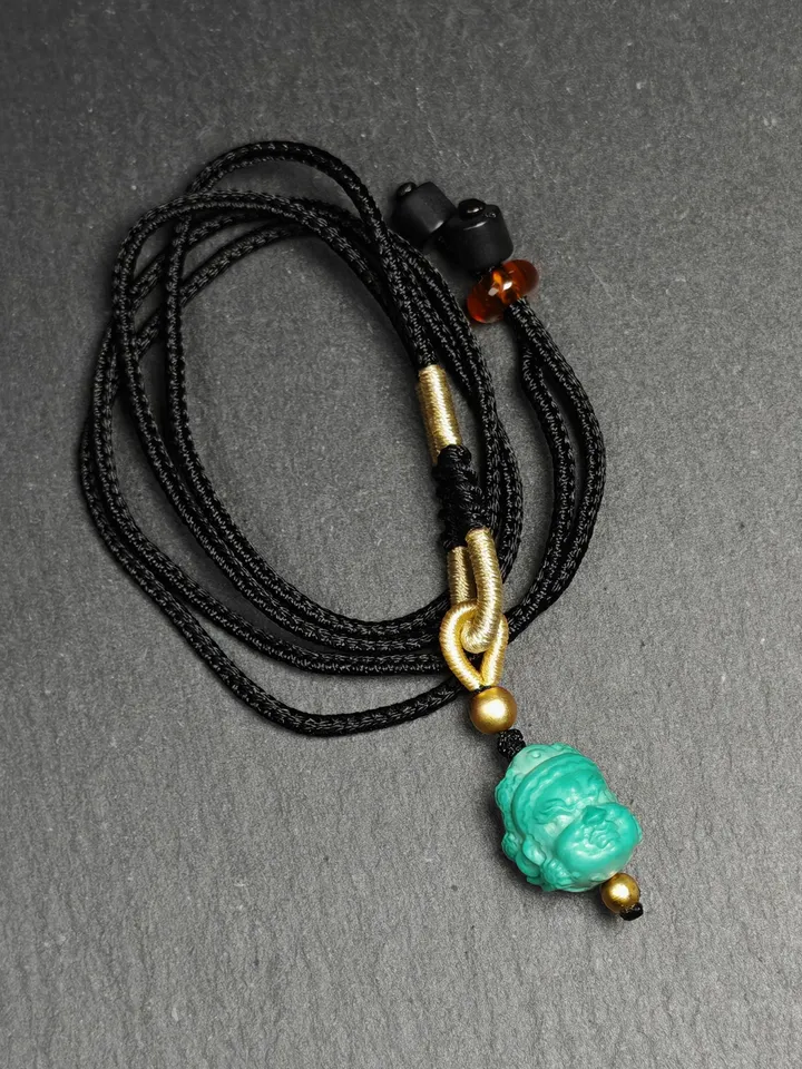 Optimized Turquoise Mahakala Amulet, Gandhanra Hand Carved Tibetan Protective Charm,Spiritual Necklaces