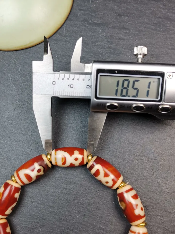 Gandhanra Tibetan Fire Agate Dzi Bead Bracelet, 18× 10mm Red Wealth God Dzi Wrist Mala, God of Wealth Amulet Bracelet
