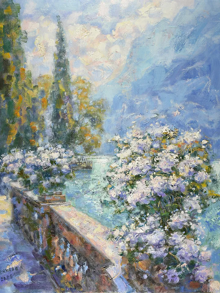 Italy Lake Garda Original Art Impressionism Canvas Impressionism