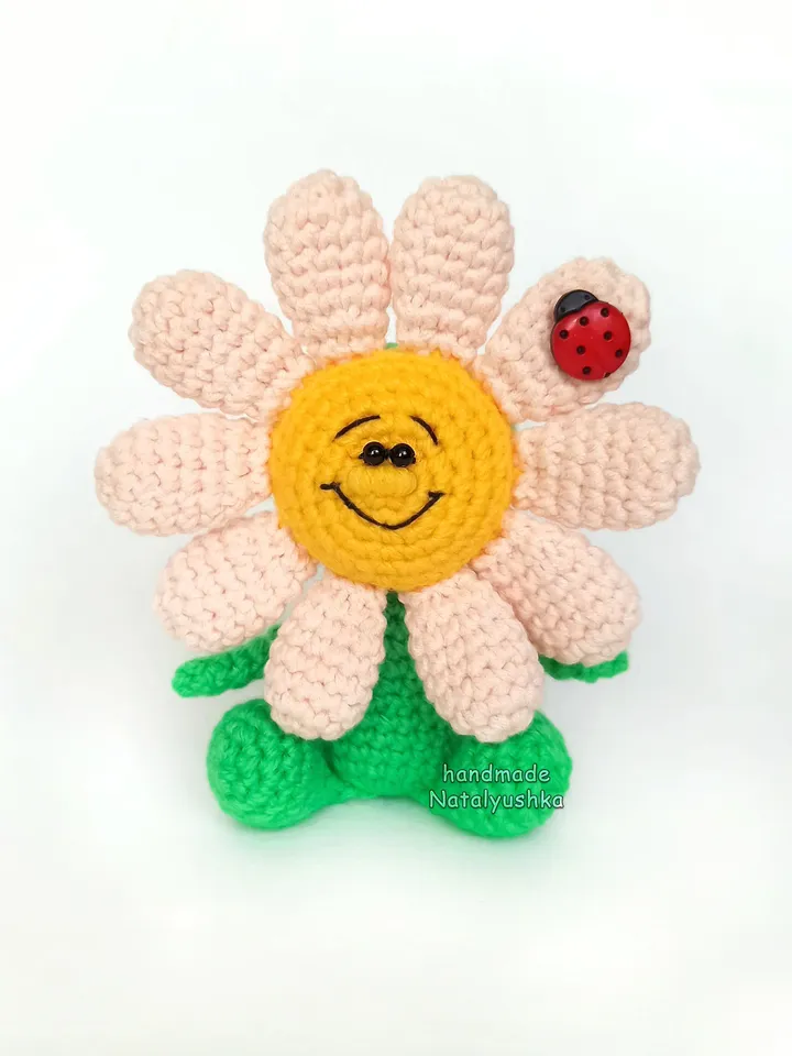 Smiling Flower Daisy_Peach, Little Soft Toy Chamomile, Interior Flower, Wild Flower Souvenir