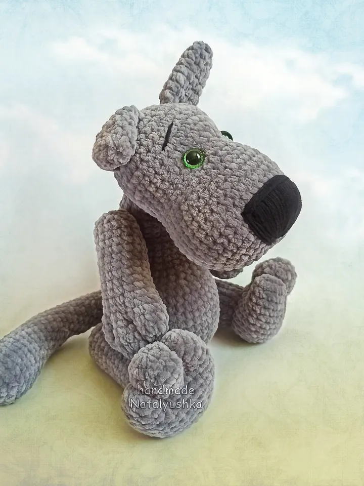 Big plush toy Wolf, Soft grey wolf, Friend for a little boy, Crochet cute toy for baby