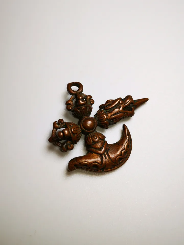 Gandhanra Antique Tibetan Amulet,Cross Kartika(knife of the dakinis) and Kila(Dorje Phurba), Trantic Buddhism Dharma, 60 Years Old.