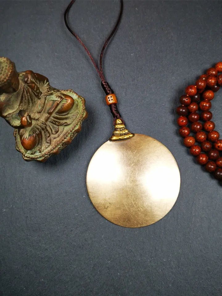 Gandhanra Vintage Tibetan Buddhist Amulet,Melong Mirror, SIPAHO(srid pa ho),Jiugong Bagua Badge,made of Lima Brass,2.48&quot;