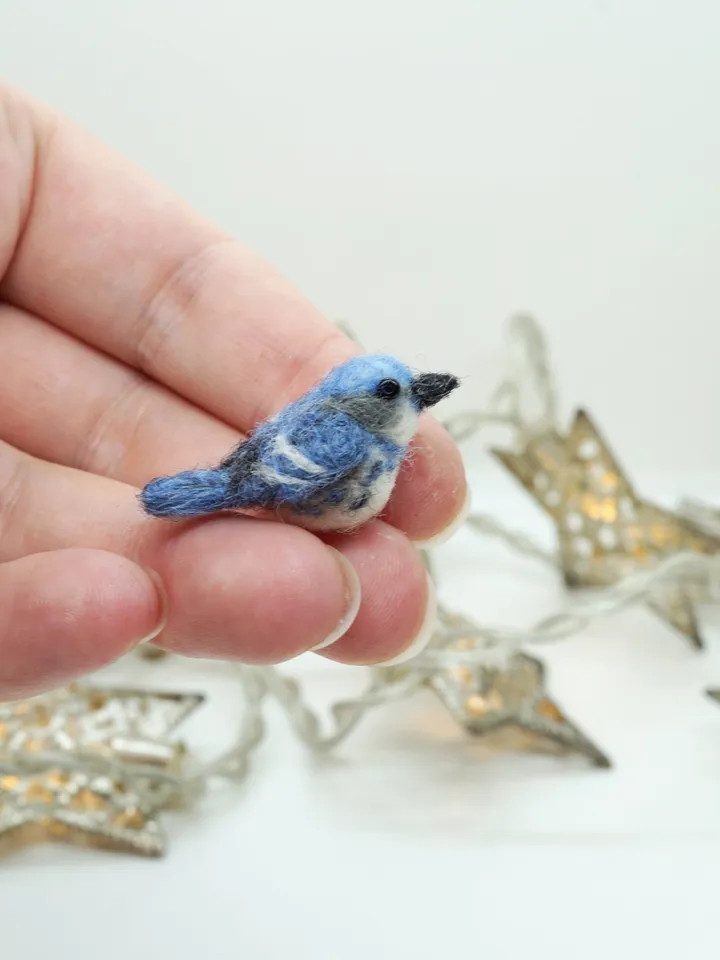 Tiny needle felted cerulean warbler, miniature bird