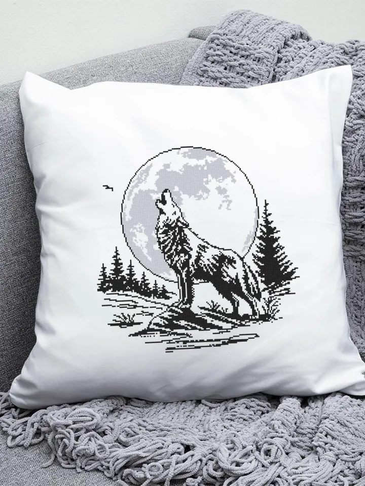 Wolf moon cross stitch pattern PDF download Howling wolf cross stitch chart, Nature pattern digital PDF, Full moon embroidery beginner #L85