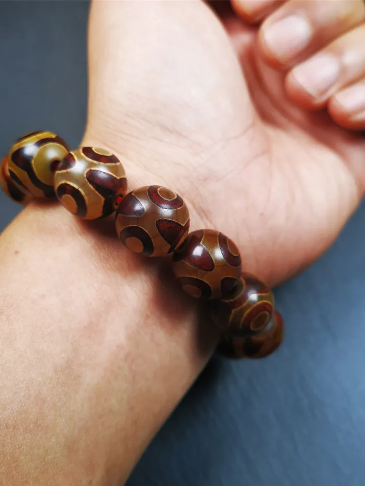 Gandhanra Handmade Tibetan 3 Eyes Dzi Bead Bracelet,Diameter 0.63", Circumference 7.5"