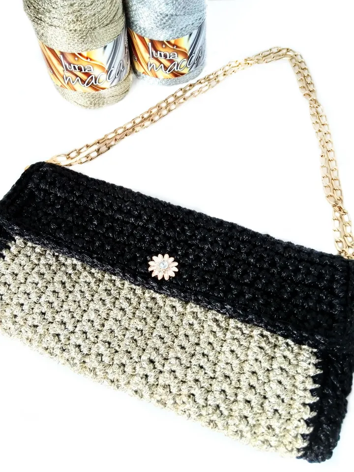 Gold clutch Metallic Yarn, Gold knitted clutch, Shiny handbag, Fashion Design Handmade bag, Evening Clutch Bag, Party Bag, Dress Accessories