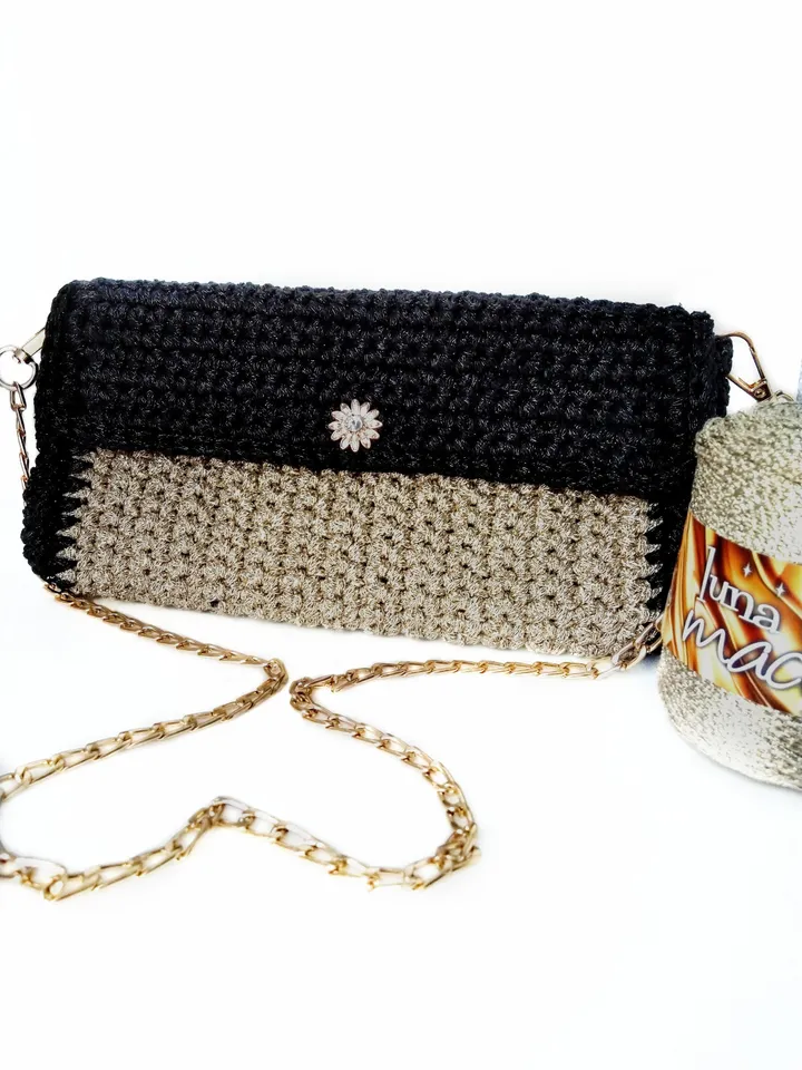 Gold clutch Metallic Yarn, Gold knitted clutch, Shiny handbag, Fashion Design Handmade bag, Evening Clutch Bag, Party Bag, Dress Accessories