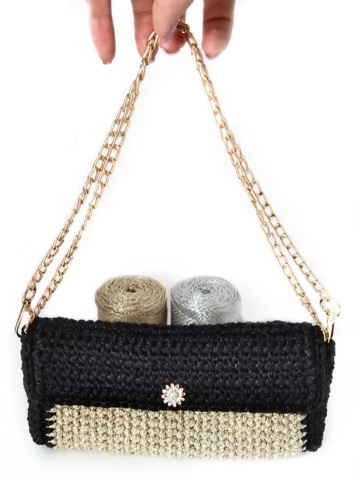Gold clutch Metallic Yarn, Gold knitted clutch, Shiny handbag, Fashion Design Handmade bag, Evening Clutch Bag, Party Bag, Dress Accessories