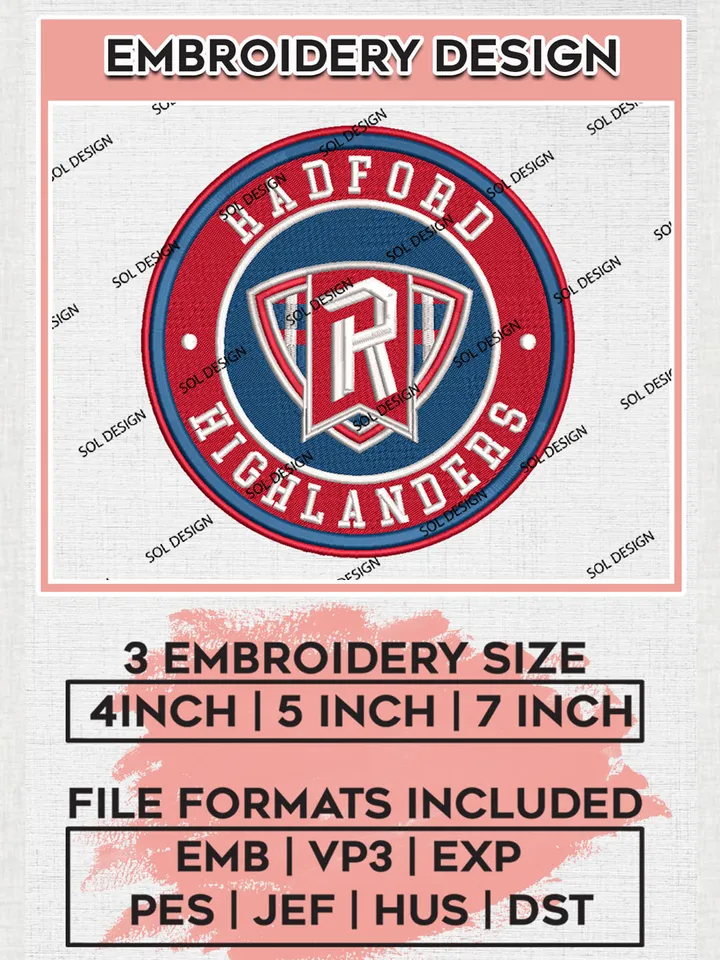 NCAA Radford Highlanders Round Logo Embroidery, NCAA Radford Highlanders Logo Embroidery files, NCAA Teams, Machine embroidery designs, Digital Download