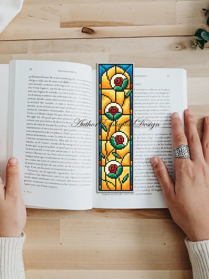 Stained glass bookmark cross stitch pattern PDF download Stained glass flower cross stitch chart, Modern bookmark pattern digital PDF #B295