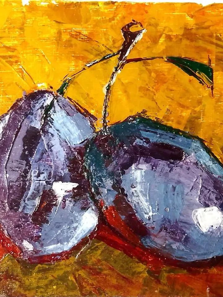 Plum painting kitchen still life fruit wall decoration