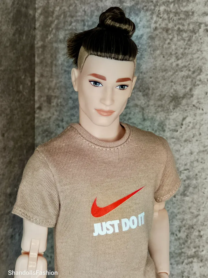 Beige Sports T-Shirt with Print for Ken and Ken the Athlete and other similar dolls