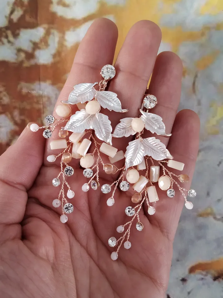 Rose Gold | Blush Boho Bridal Earrings | Chandelier Statement Wedding Earrings | Floral Wedding Jewelry | Bridesmiad Gift | Laurel Jewelry