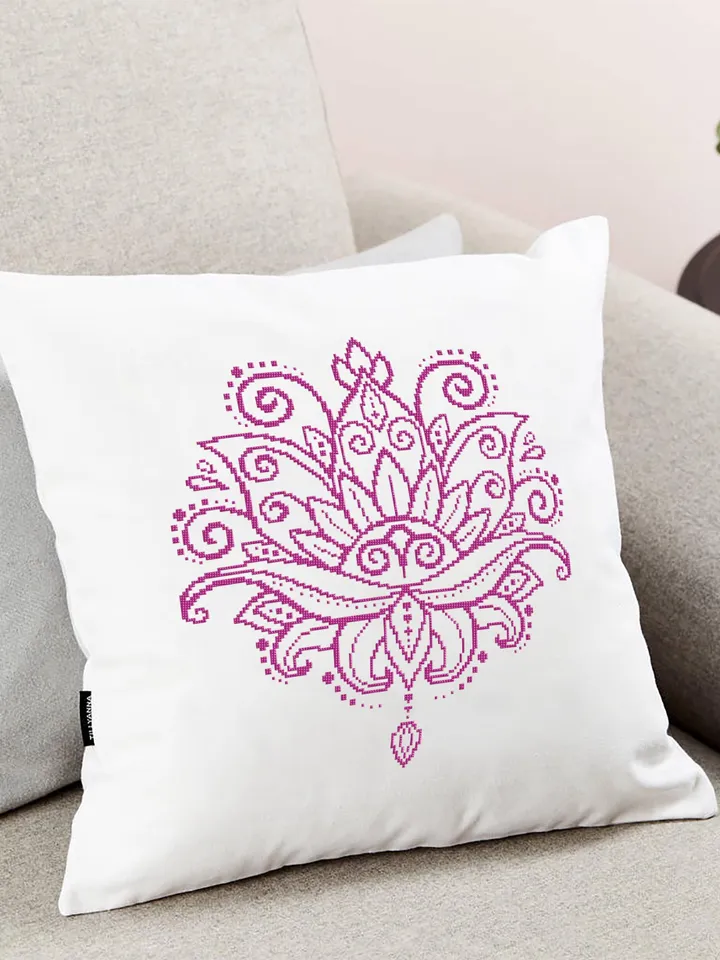 Flower lotus mandala cross stitch pattern download PDF, Floral ornament cross stitch chart, Monochrome mandala pattern, DIY Home decor #M25