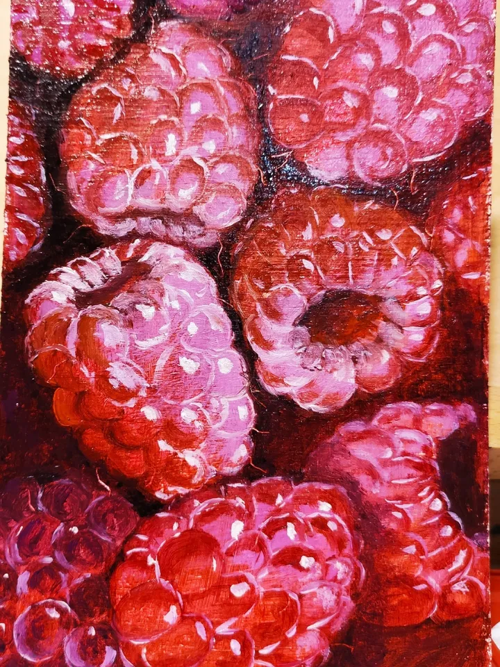 Berry-raspberry miniature realism oil painting berries