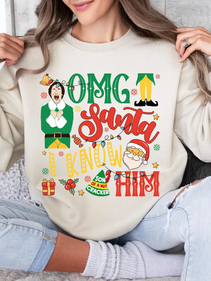 The Elf OMG! Santa I know him! Retro Christmas Movie png sublimation, Digital File / Sublimation Design Download / PNG / Elf Christmas Movie
