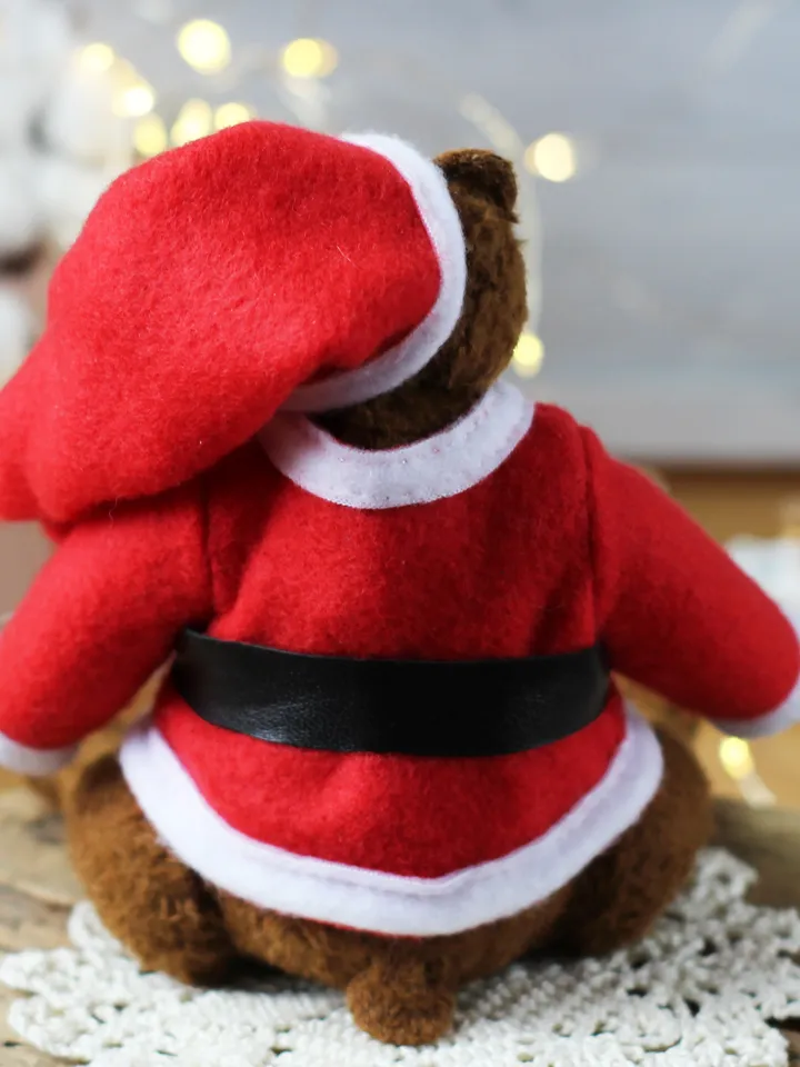 Artist Teddy bear interior toy in Santa Claus outfit, Mini bear artist teddy doll in vintage style, Ooak teddy bear
