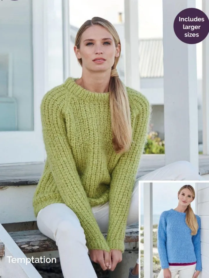 Sweater knitting pattern easy ribbed classic women ladies chunky bulky sweater pullover jumper pattern