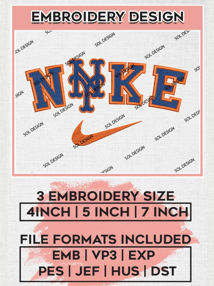 Nik.e New York Mets Team Logo Embroidery Design, MLB Team Embroidery files, New York Mets Baseball Team, MLB Mets Team, Digital Download