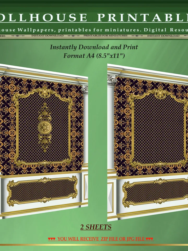 Wallpapers- Set 17-v12 | Printables for Dollhouses and Unique Miniature Projects | Digital Downloads | in Scale 1/12th