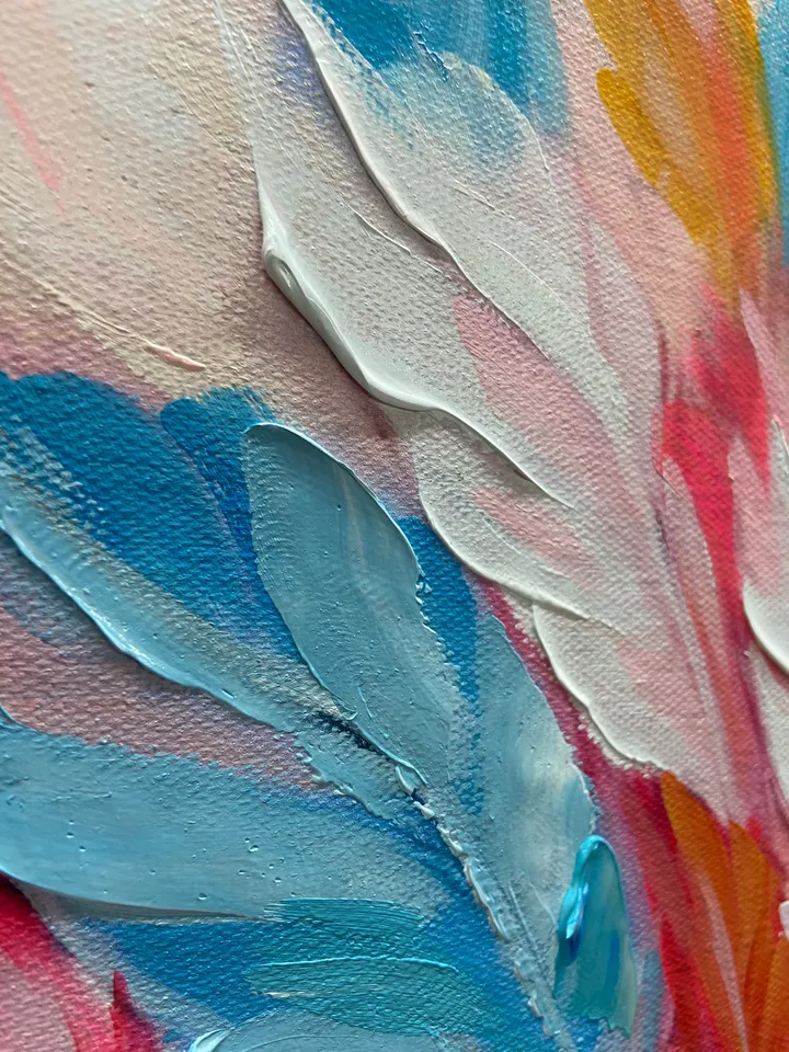 Original Colorful Feathers Oil Painting On Canvas, Large Wall Art, Abstract Colorful Painting, Custom Painting, Living room Home Wall Decor