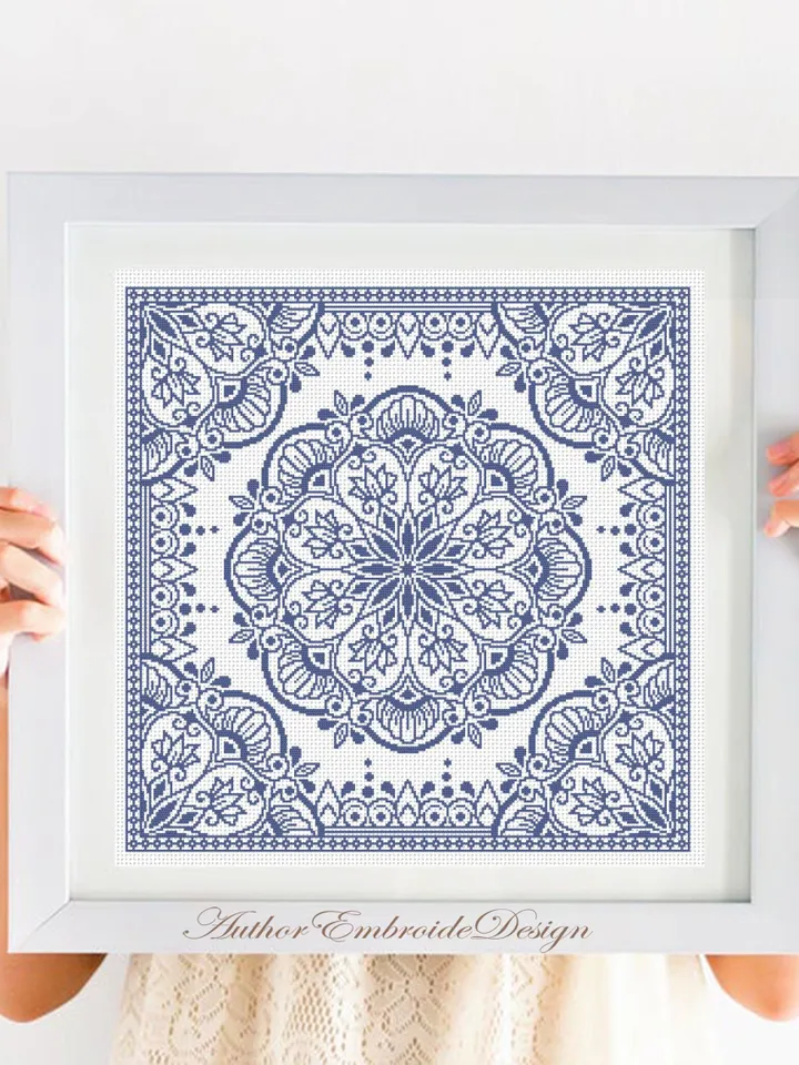 Square mandala cross stitch pattern PDF download Monochrome cross stitch chart, Mandala pattern digital for cross stitch pillow #M271