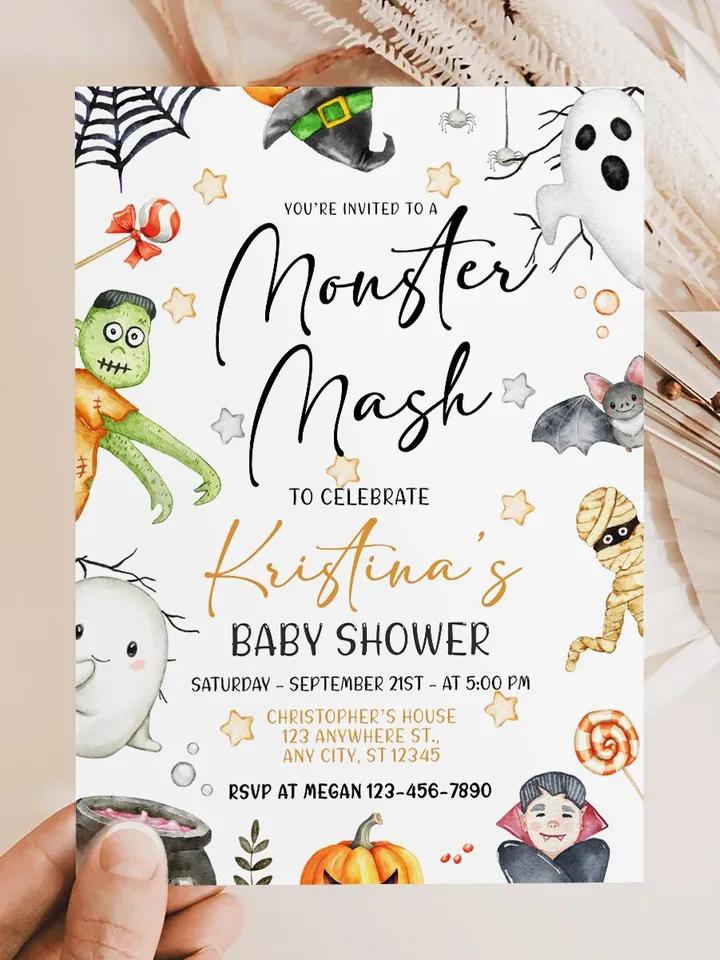 Halloween Baby Shower Invitation Template, Printable Halloween Invite, Monster Mash Baby Shower Invitation, Halloween Costume Party, I106