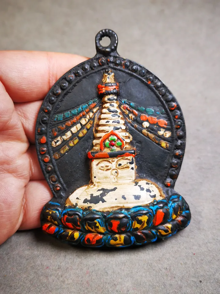 Gandhanra Antique Tibetan Buddhist Statue,Stupa Badge,Pagoda Amulet,Buddhist Tower,Made of Thokcha