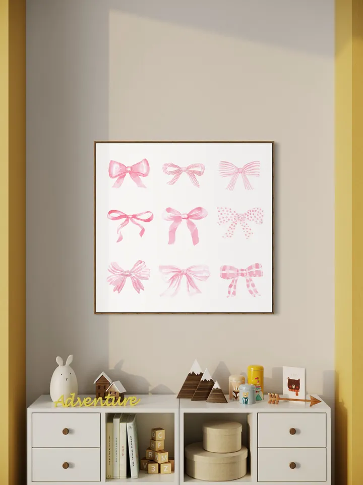 Pink Bow Watercolor Painting, Light Soft Pastel, Baby Girl Print, Little Girl Nursery, Baby Bow Art, Pink Bow Print, Baby Girl Gift Art