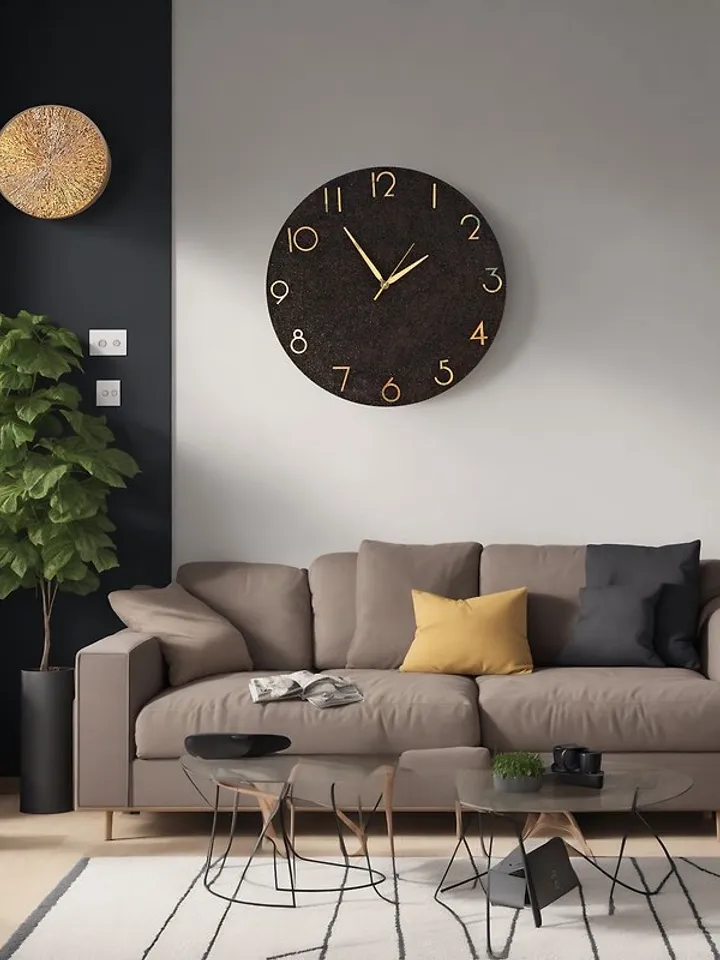 Large black stone wall clock 50 cm Modern wall clock Unique clock Silent clock