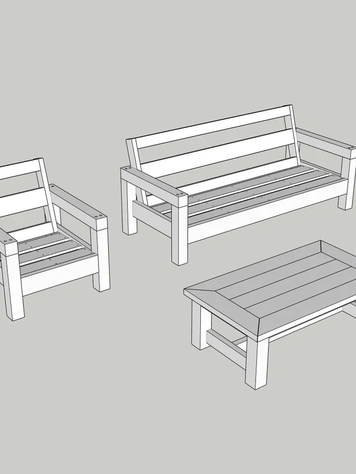 Patio Furniture Plans, Patterns, DIY, Modern Outdoor Sofa, Chair and Coffee Table