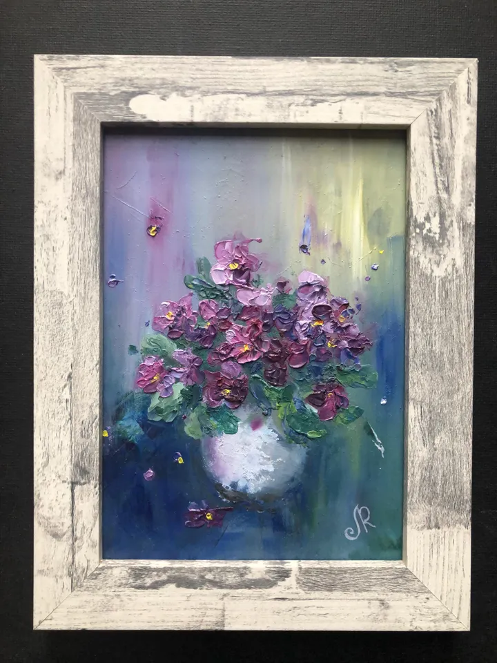 Violets Original Painting Flowers Oil Painting Small Floral Art Bouquet Painting