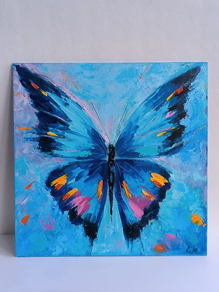 Butterfly oil painting, Butterfly on canvas, Oil painting