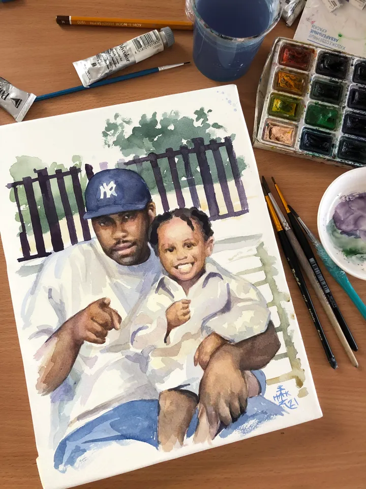 2 Persons watercolor Portrait from photo A4 size