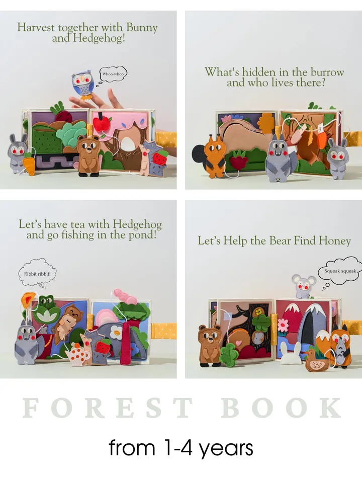 Montessori Toy | Quiet Books โ Forest or Farm Animals | Felt Busy Book for 1 Year Old | Toddler Travel Toy and Sensory Gift | Kinderkrama