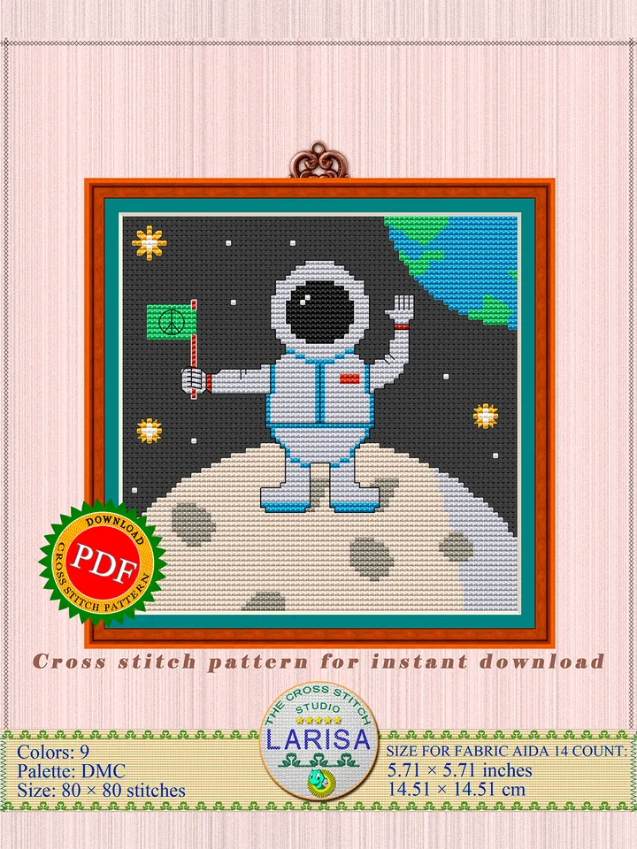 Lunar Ambassador Cross Stitch Pattern | Astronaut on the Moon