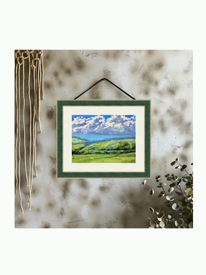 Original Oil Painting Summer Landscape with Green Field and Clouds Peaceful Summer Sky over a Green Field Small Oil Artwork