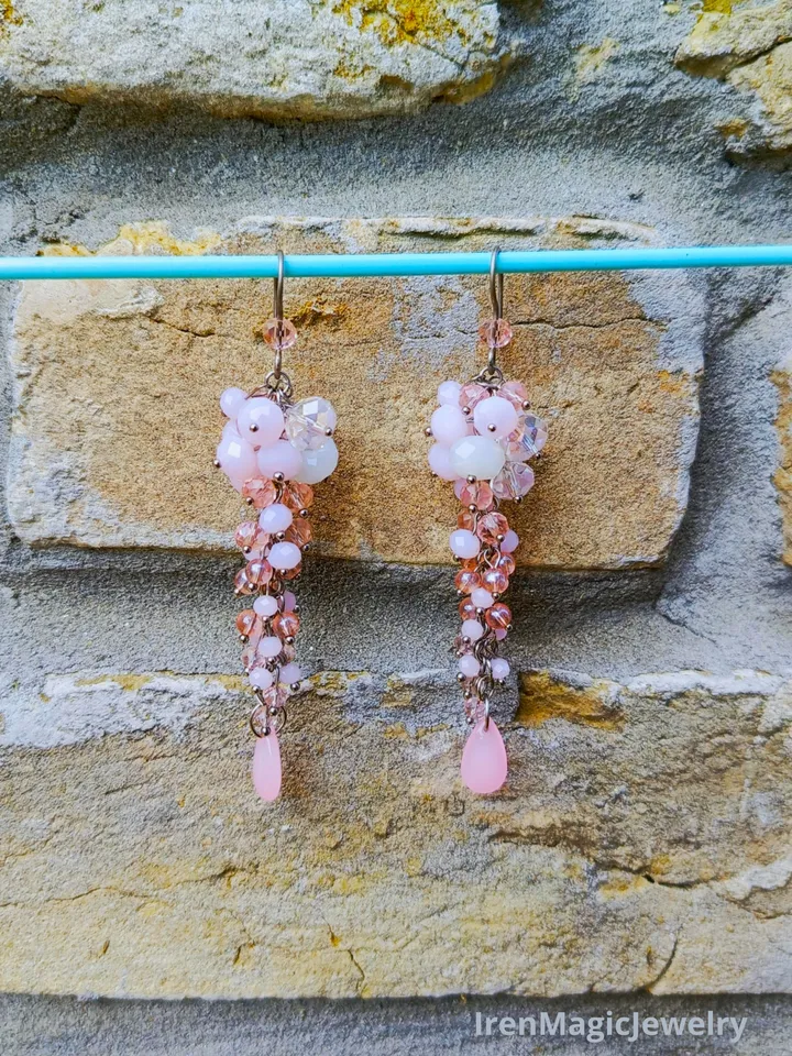 Bridal Cluster Earrings in Blush and White Tones