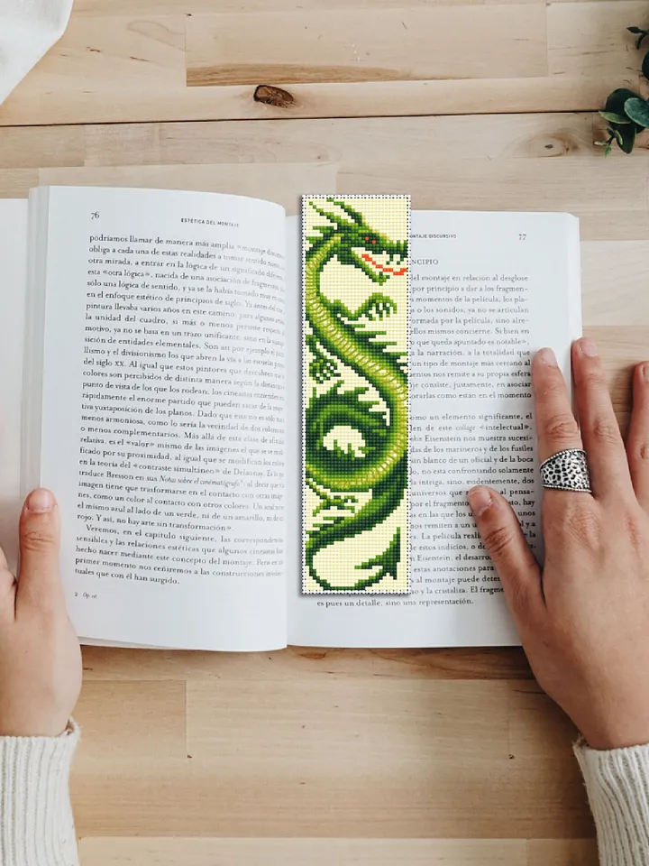Dragon bookmark cross stitch pattern PDF download Fantasy green dragon cross stitch chart, Chinese dragon pattern, Chinese New Year #B210