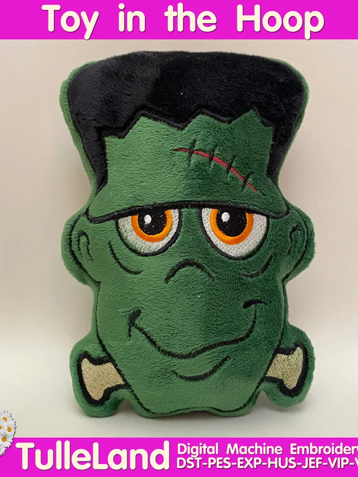 In The Hoop Machine Embroidery design ITH Halloween Green Zombie Sceleton Ghost toy soft stuffed in the Hoop ITH Pattern.