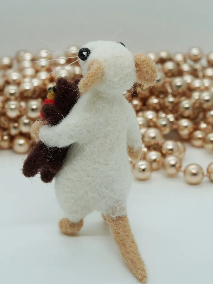 Milo the mouse, miniature needle felted mouse with a Teddy bear toy, made to order