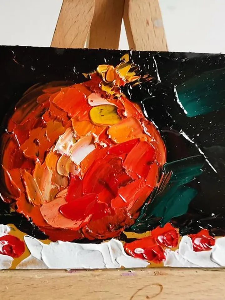 Pomegranate Painting Original Art Small Impasto Oil Painting Fruit Art Verafe