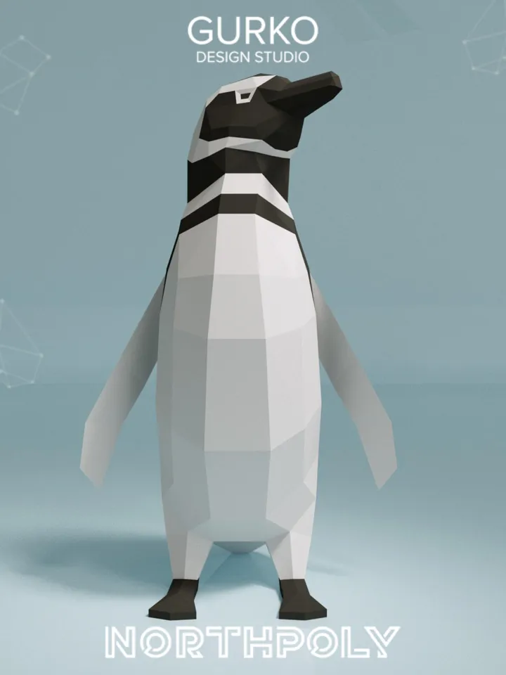 Magellanic Penguin #1 Papercraft, Digital Template, PDF Download, Gurko, Low Poly, Pepakura, Origami Sculpture, Paper Party Decor, DIY Gift