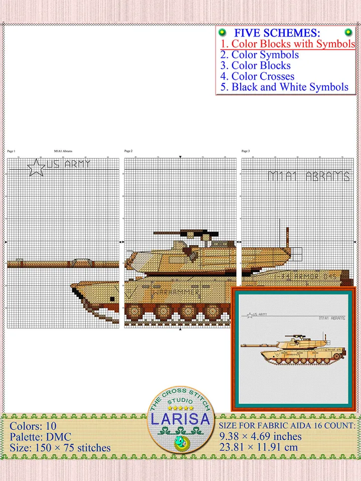 M1 Abrams Cross Stitch Pattern | The Abrams Main Battle Tank