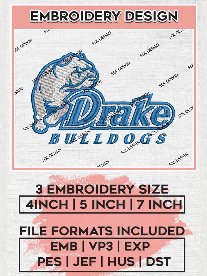 NCAA Drake Bulldogs Logo Machine Embroidery Design, NCAA Drake Bulldogs Team Design Design files, NCAA Team Embroidery Designs, NCAA Machine Embroidery Designs, Digital Download