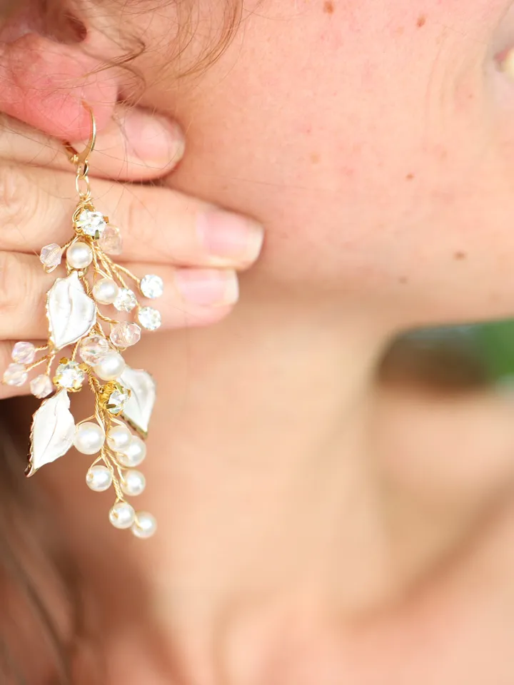 Boho Bridal Earrings Boho Wedding Earrings Vintage Long Bridal Earrings Gold Wedding Earrings Bohemian Bridal Jewellery Earrings for bride
